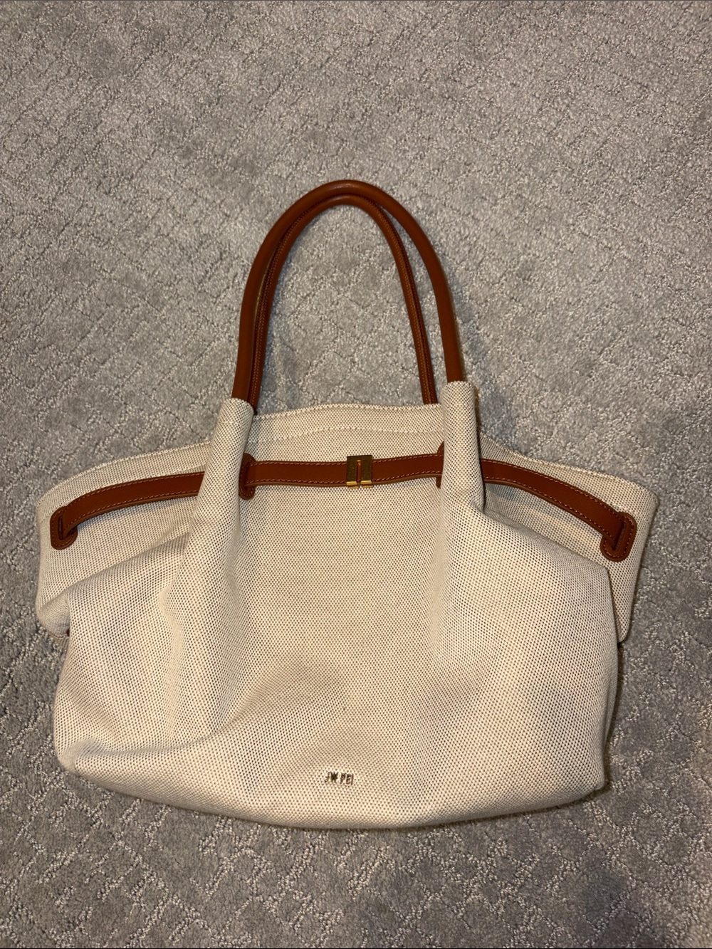 JW PEI Tote Bag with Brown Leather Handles - Cream